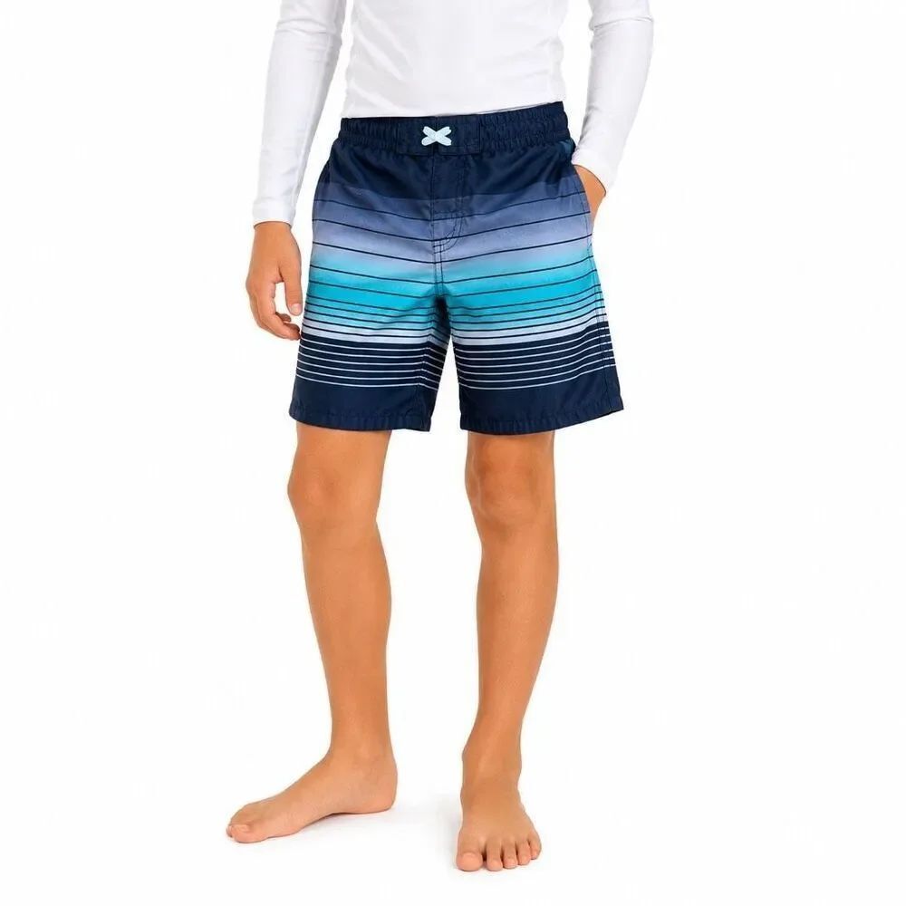 Old Navy Boys Swim Trunks Blue Stripe Board Shorts Elastic Waist Size 8 Medium